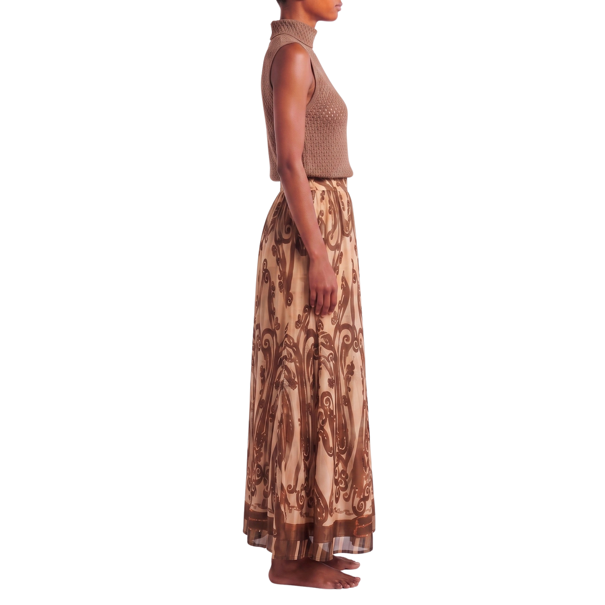 Pantalon large motif cachemire marron