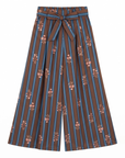 Pantalon large rayures fleurs choco