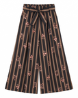 Pantalon large rayures fleurs noir
