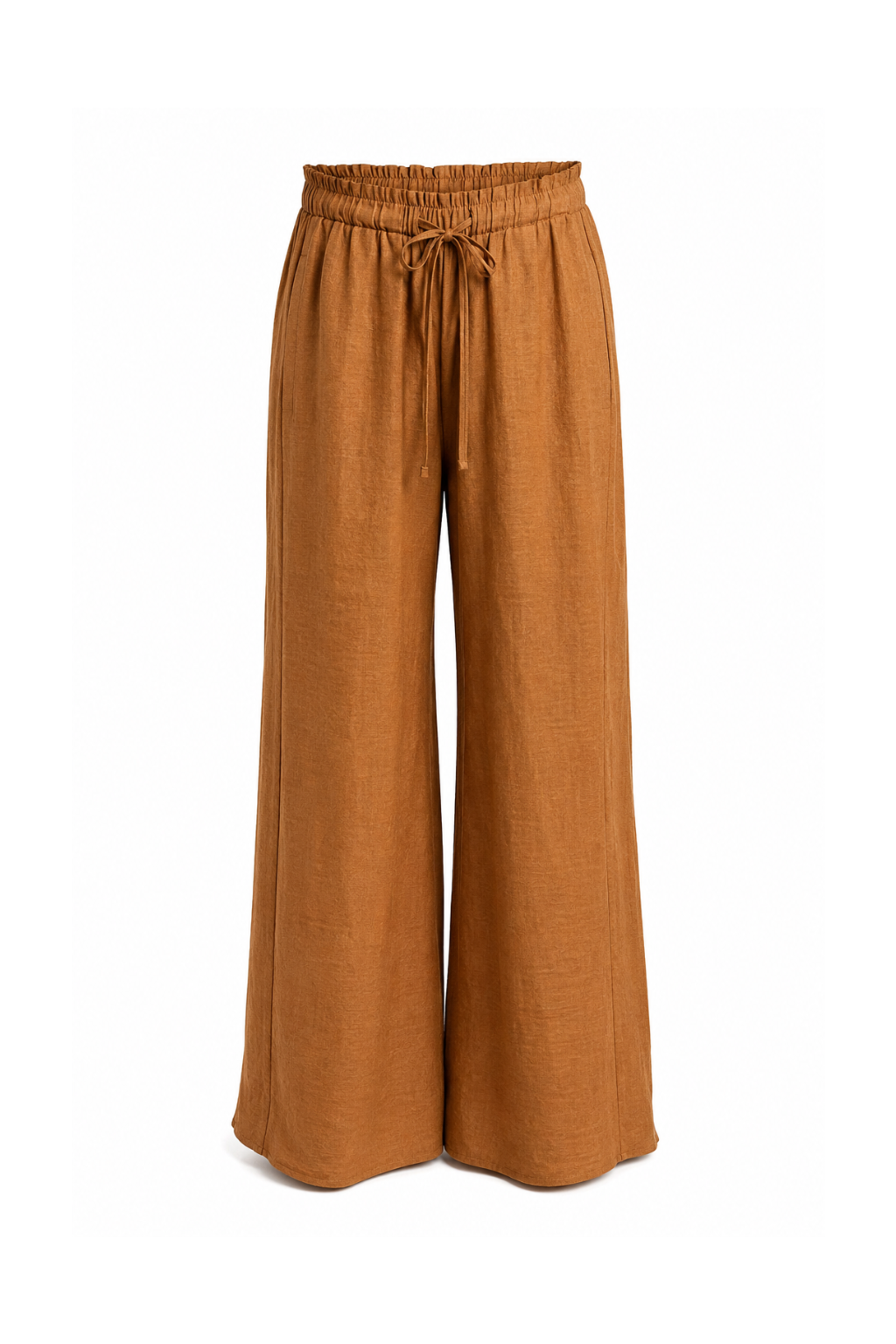 Pantalon Mariley lin fluide large cognac