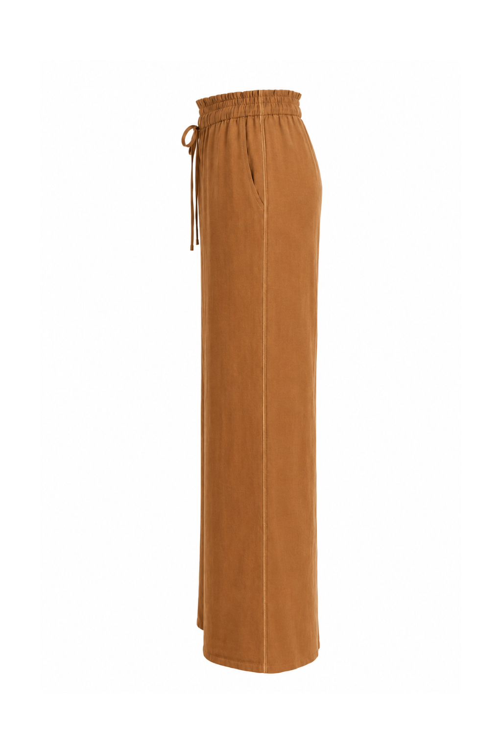 Pantalon Mariley lin fluide large cognac