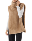 Poncho camel fausse fourrure col montant