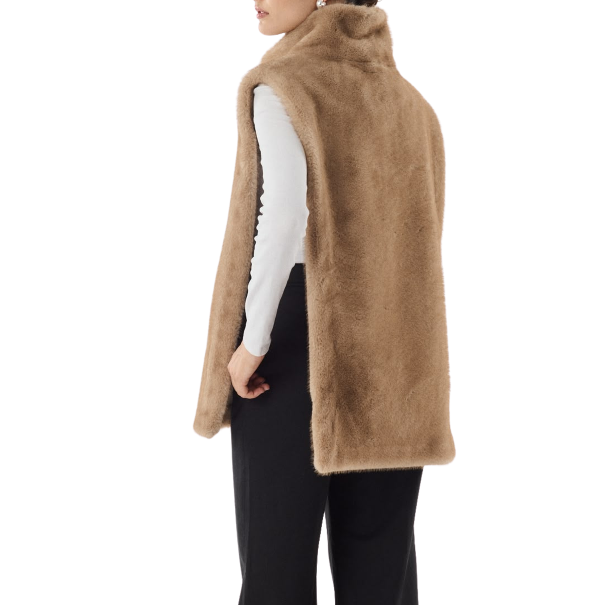 Poncho camel fausse fourrure col montant