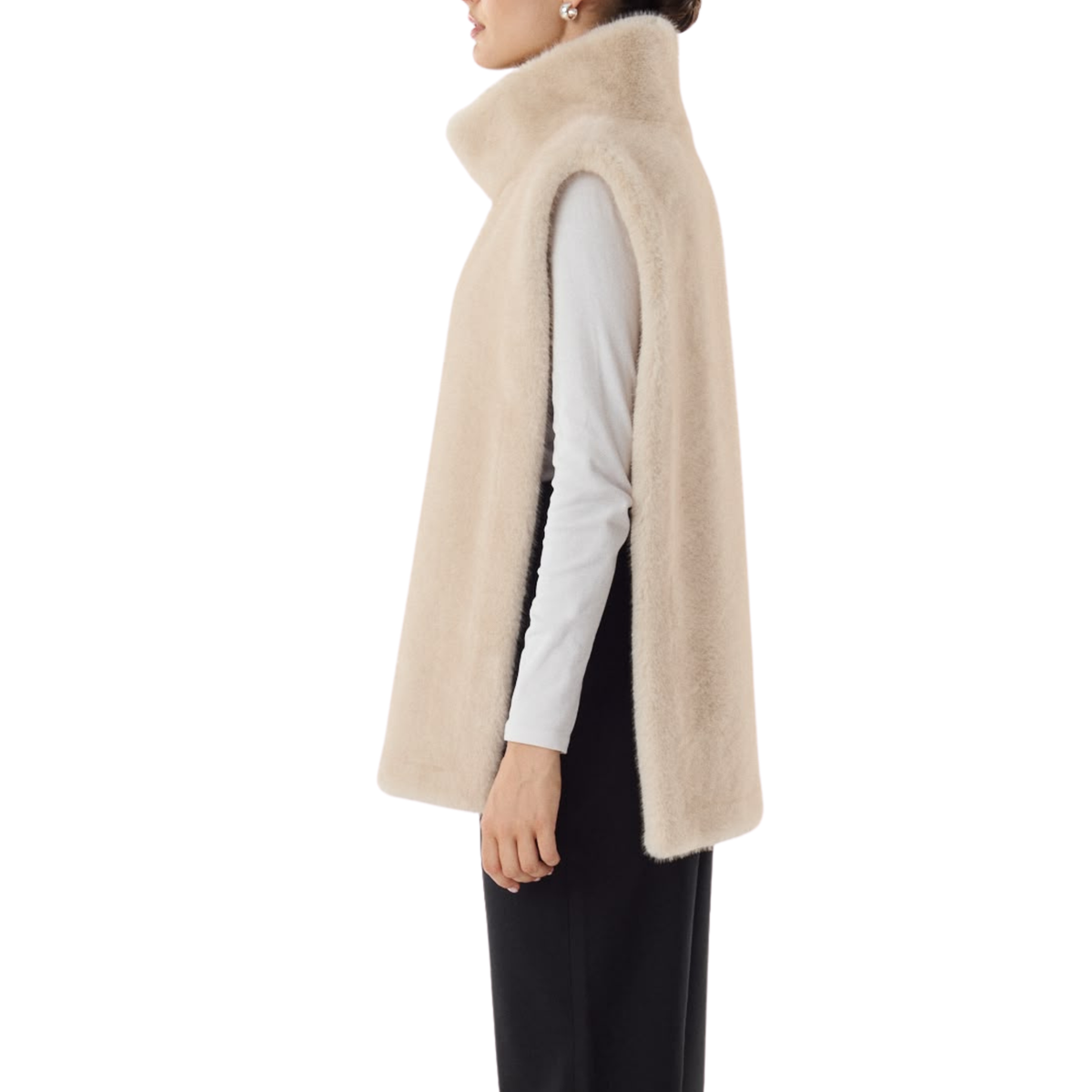 Poncho beige fausse fourrure col montant