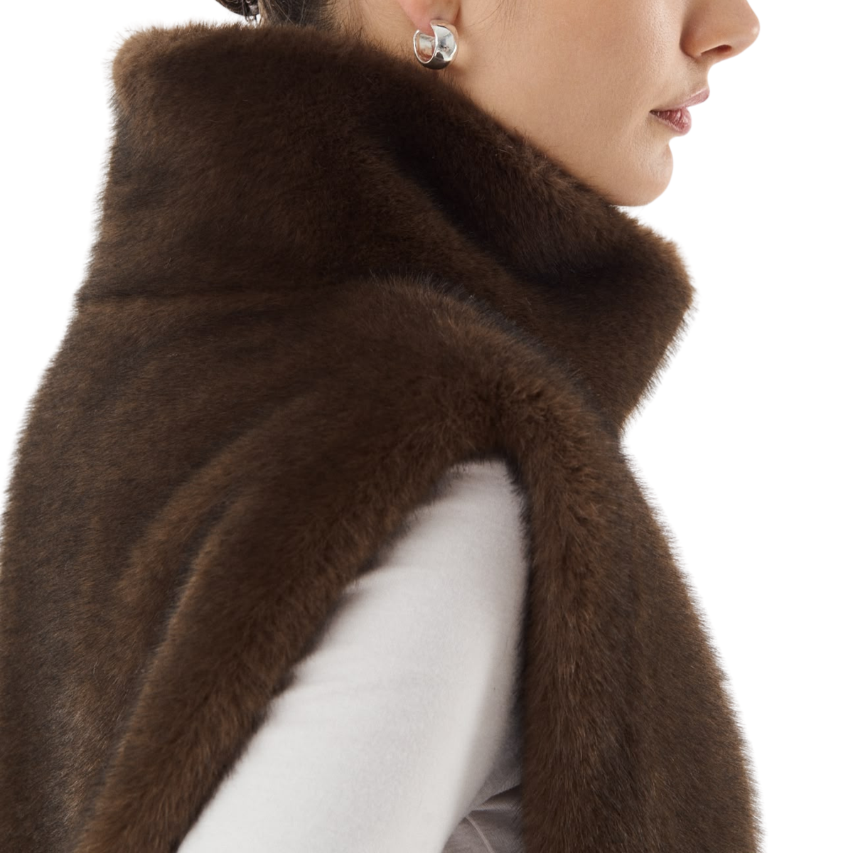 Poncho mocca fausse fourrure col montant