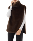 Poncho mocca fausse fourrure col montant