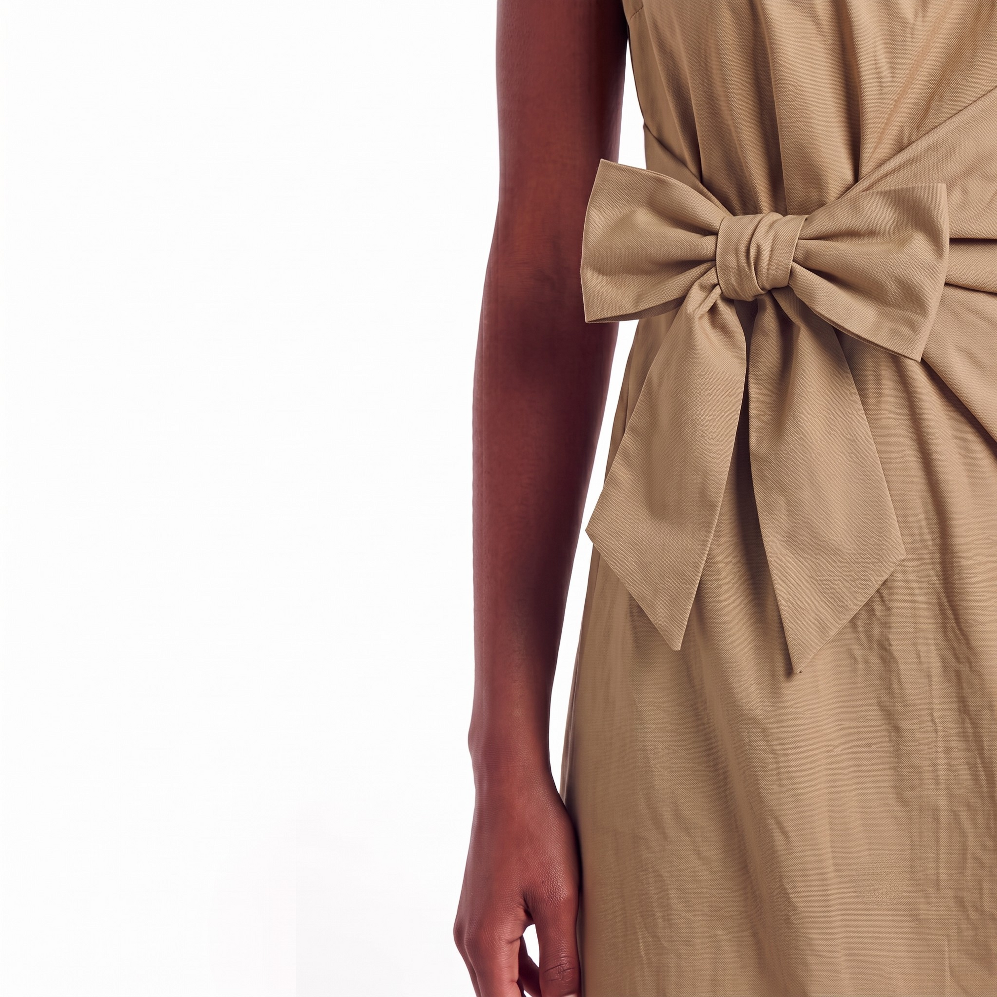 Robe longue drapée noeud beige
