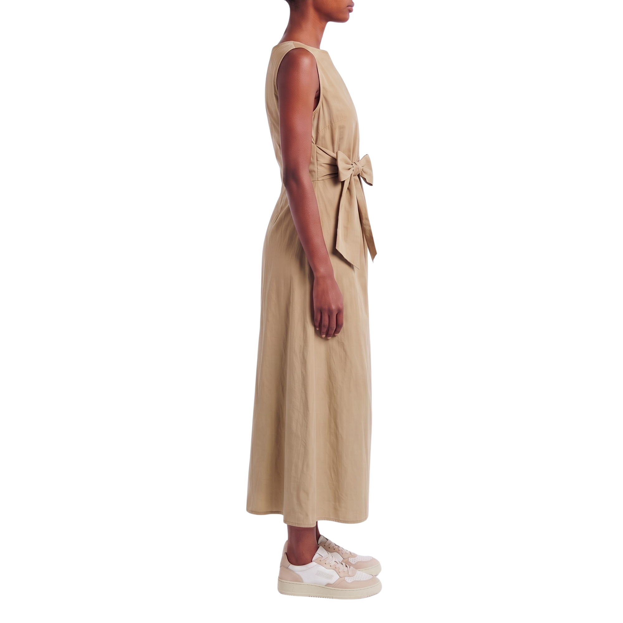 Robe longue drapée noeud beige
