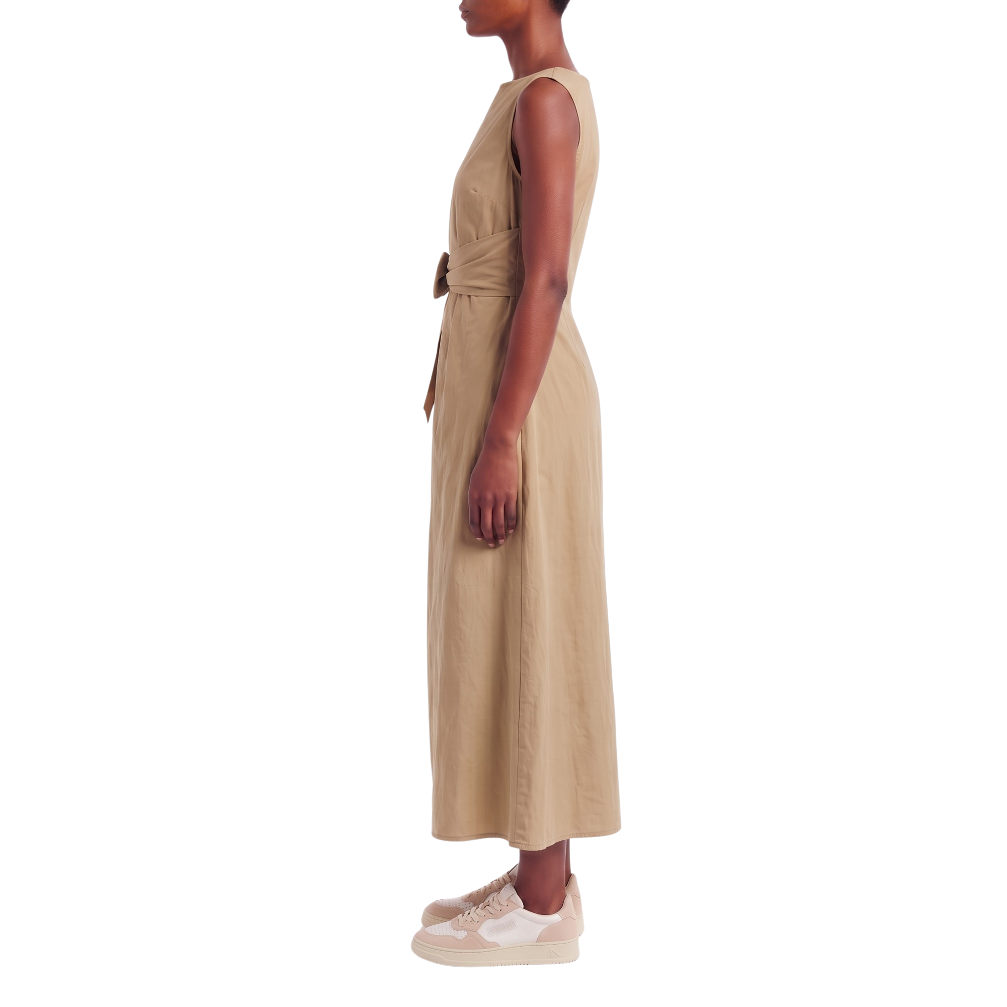 Robe longue drapée noeud beige