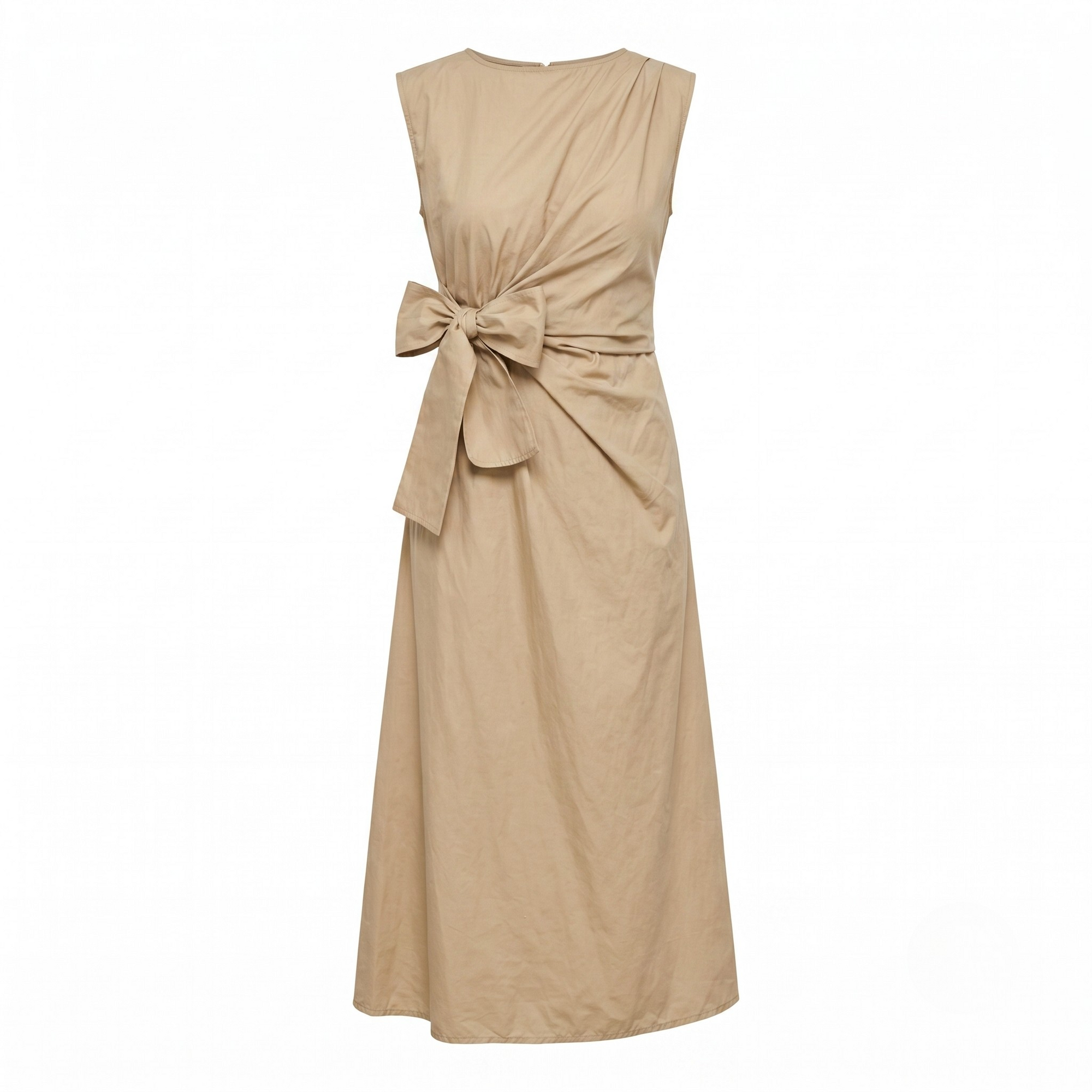 Robe longue drapée noeud beige