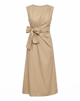 Robe longue drapée noeud beige