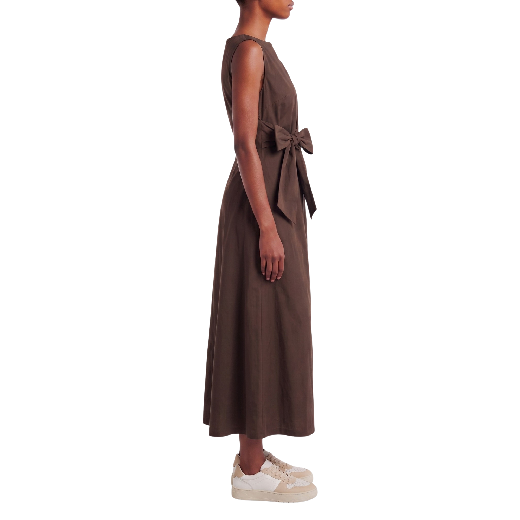 Robe longue drapée noeud chocolat