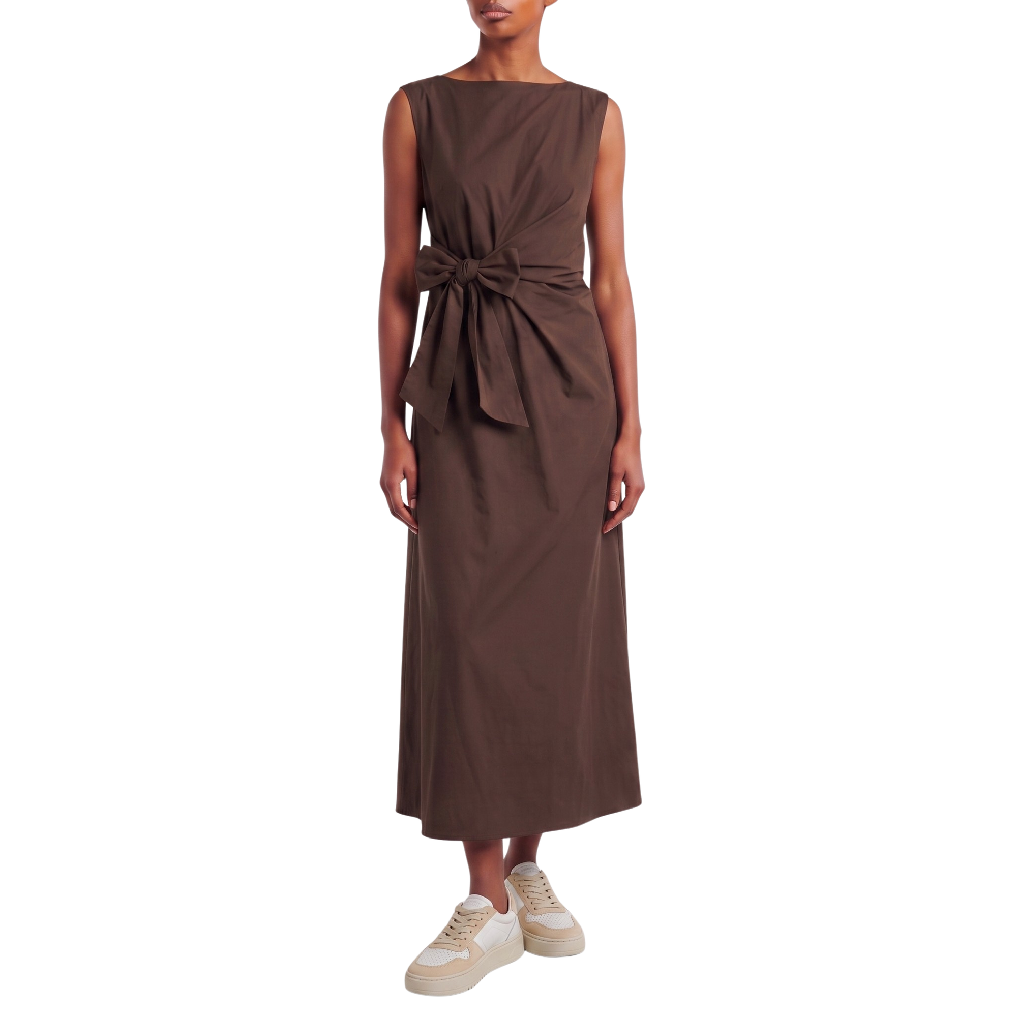 Robe longue drapée noeud chocolat
