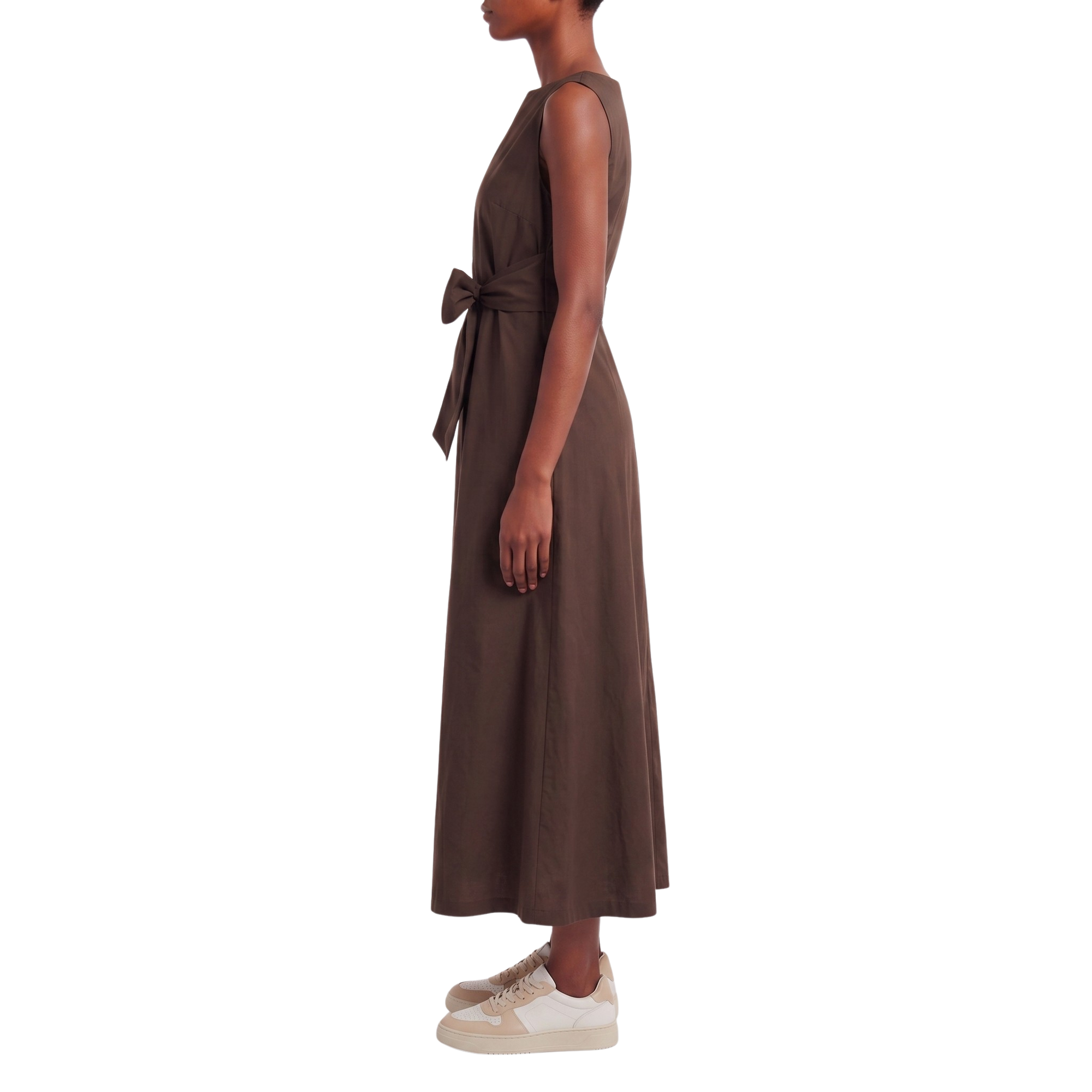 Robe longue drapée noeud chocolat