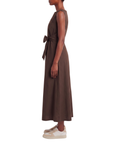 Robe longue drapée noeud chocolat