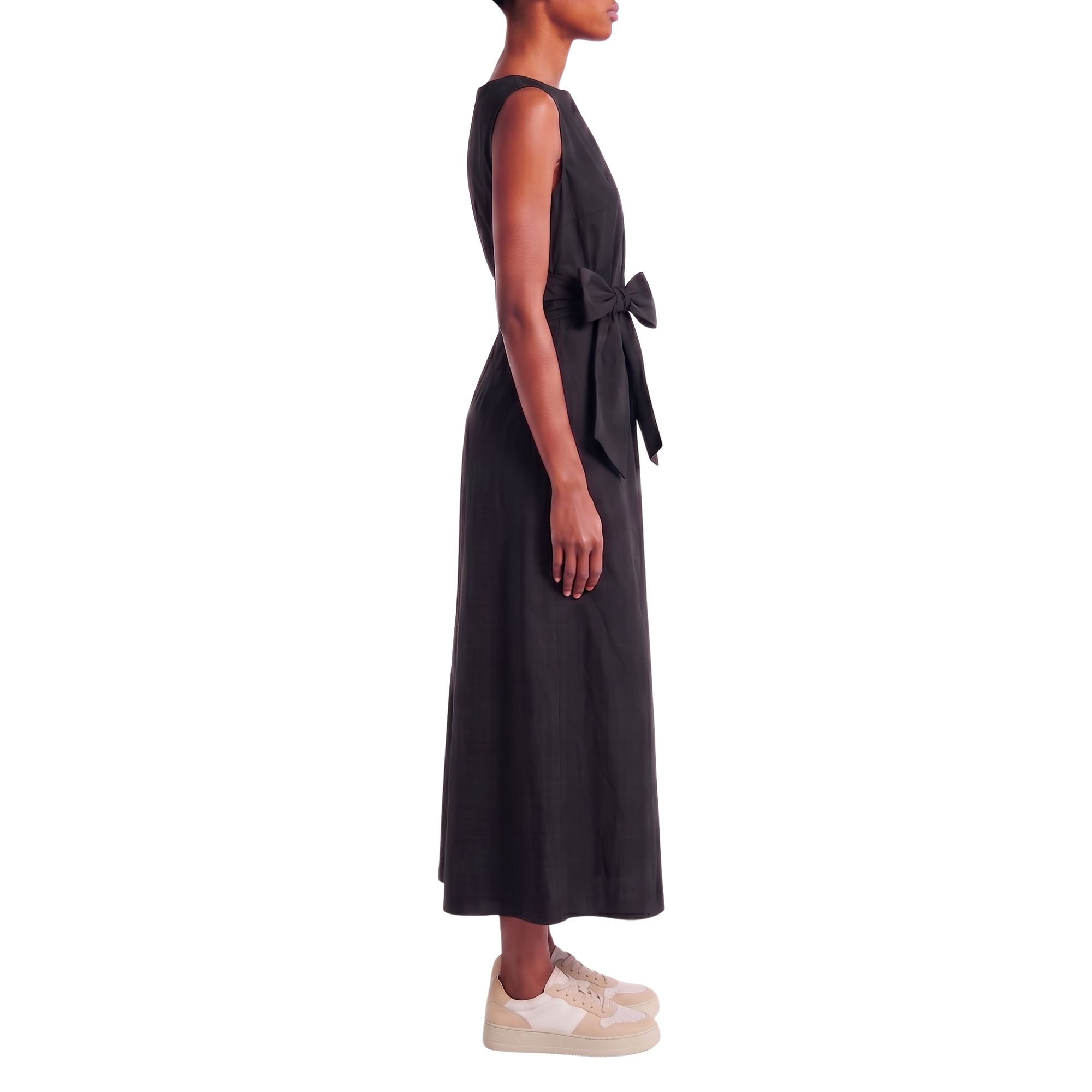 Robe longue drapée noeud noir