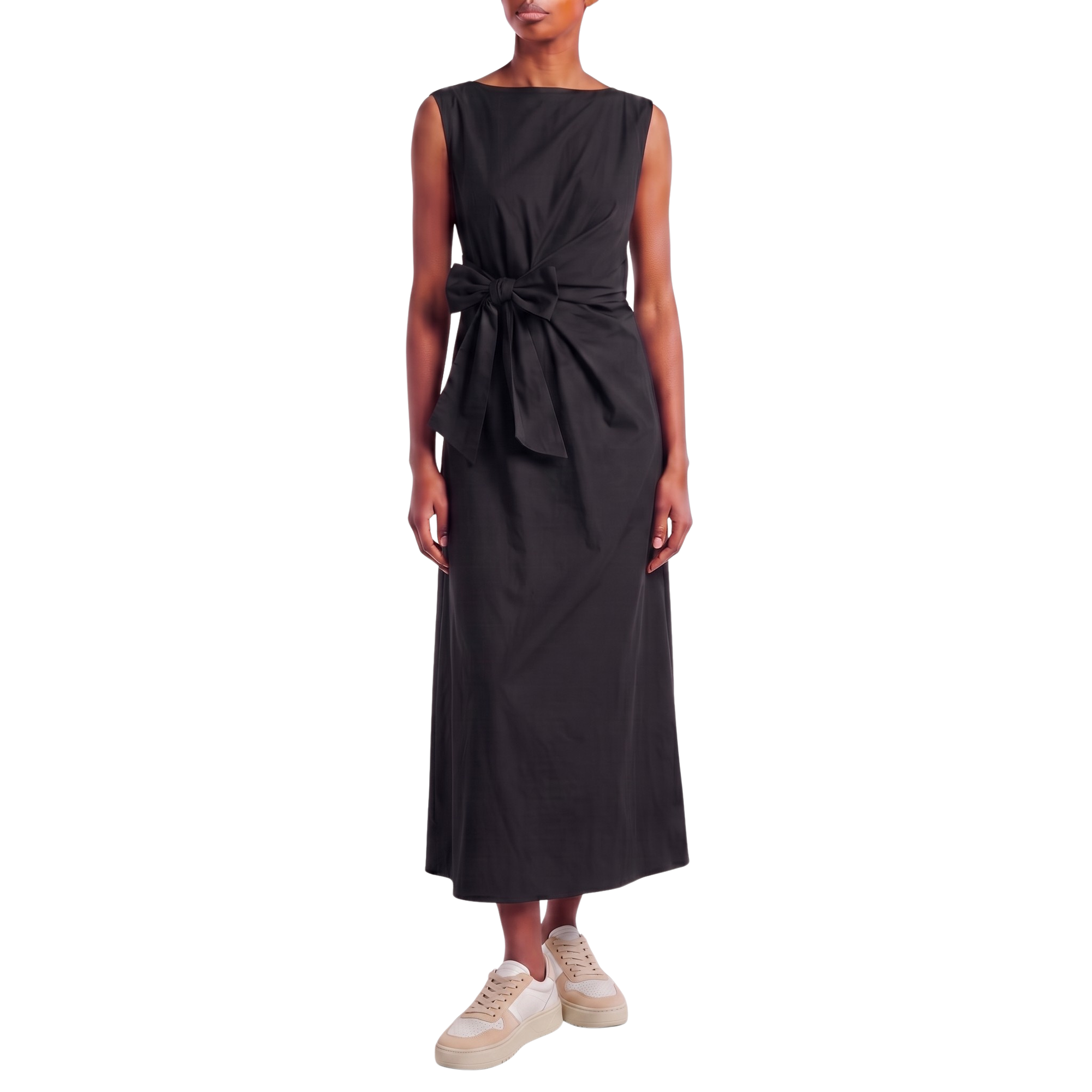 Robe longue drapée noeud noir