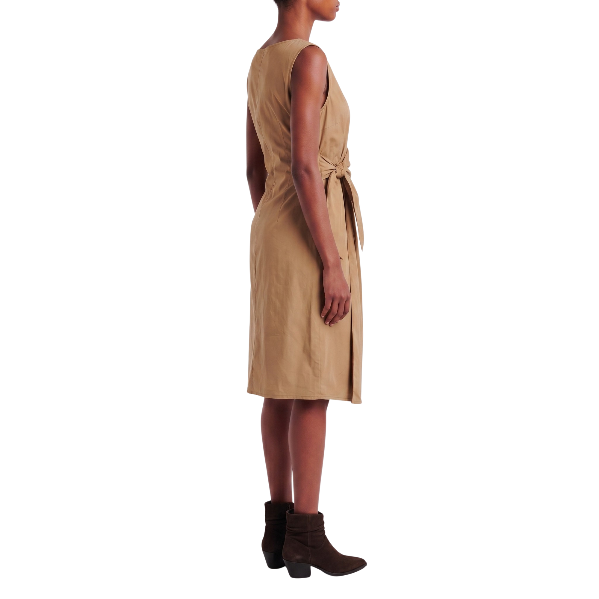 Robe midi drapée noeud camel