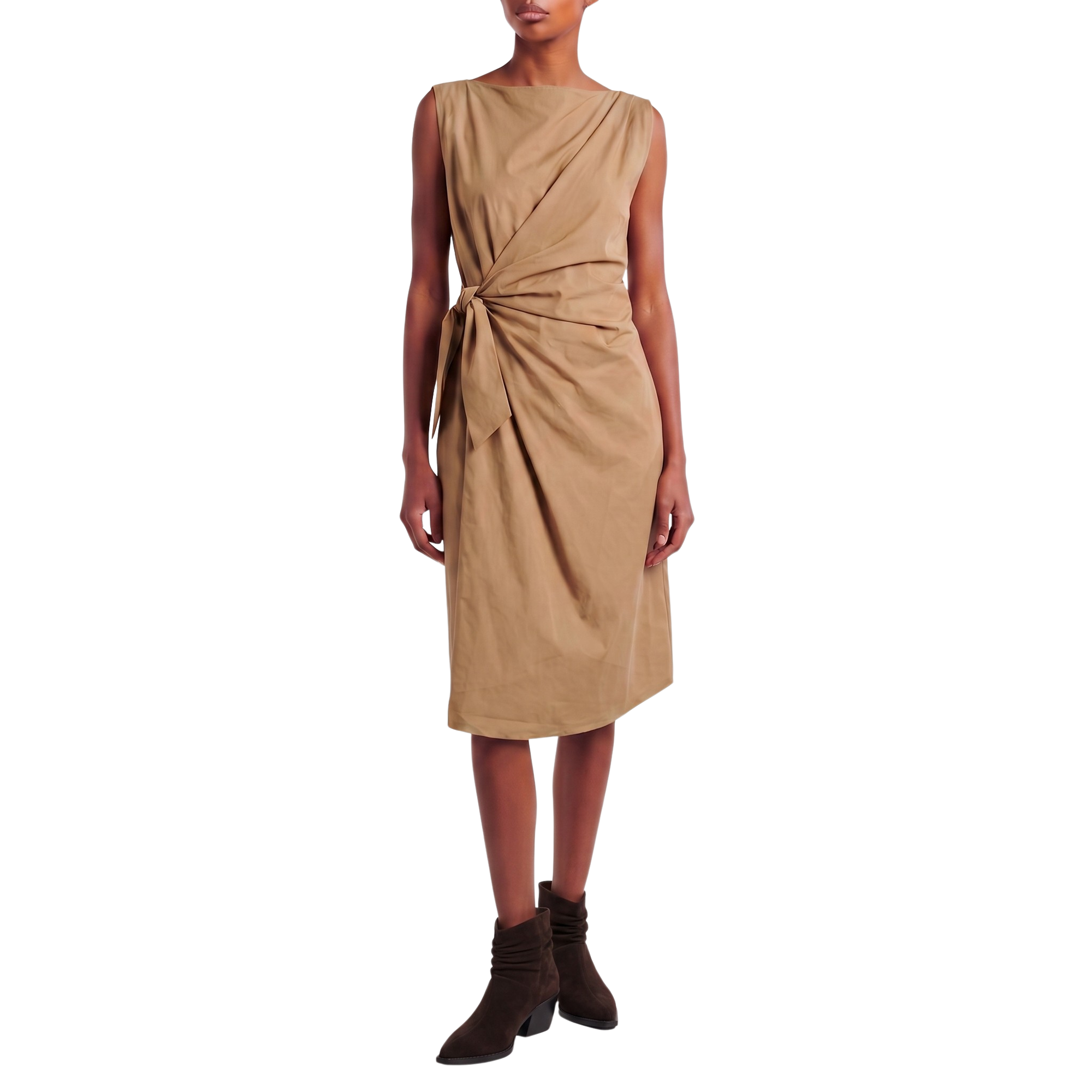 Robe midi drapée noeud camel