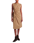 Robe midi drapée noeud camel