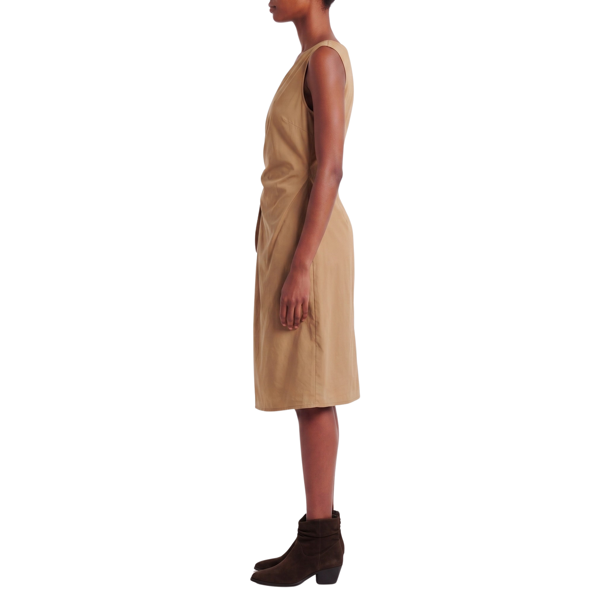 Robe midi drapée noeud camel