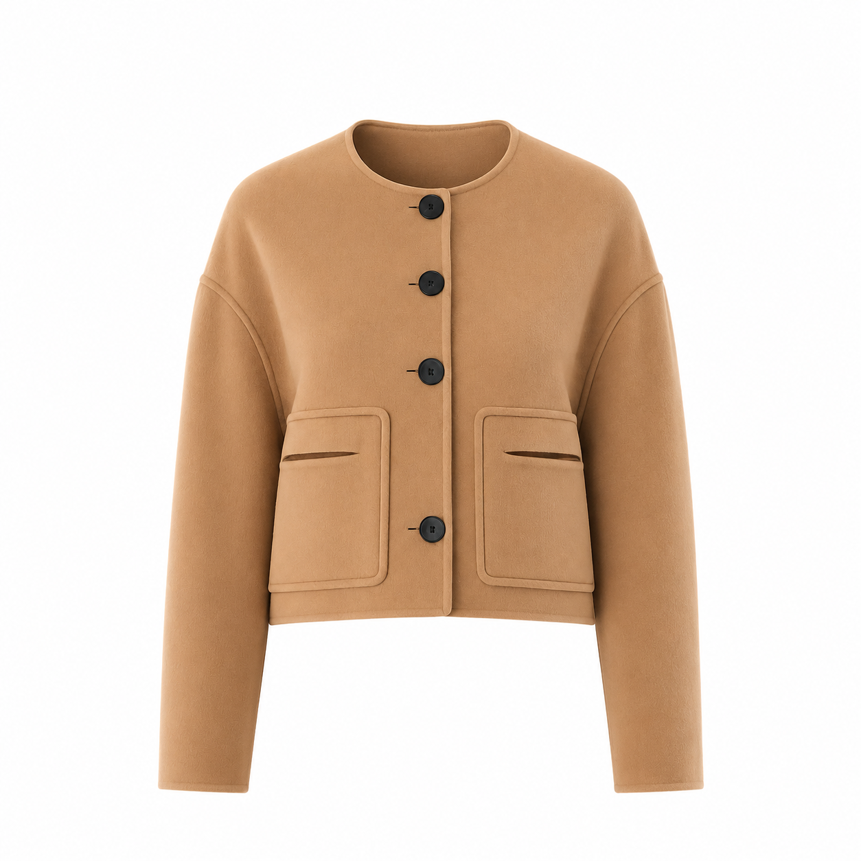 Cardigan camel court col rond