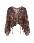 Blouse motifs fleurs marron-marine